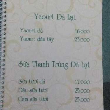 Thực đơn- Cafe Đà Lạt Green - Hoàng Diệu 2