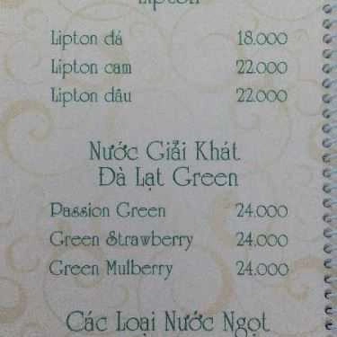 Thực đơn- Cafe Đà Lạt Green - Hoàng Diệu 2