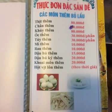 Thực đơn- Quán Nhậu Lẩu Dê Bình Minh