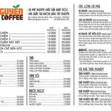Thực đơn- Đại Nguyên Coffee