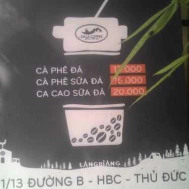 Thực đơn- Dala Coffee - Đường B