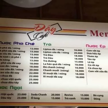 Thực đơn- Đây Cafe