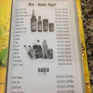 Thực đơn- Quán Nhậu Dê Tài Ký - Phan Huy Ích