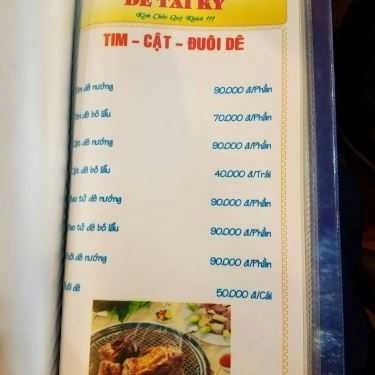 Thực đơn- Quán Nhậu Dê Tài Ký - Phan Huy Ích