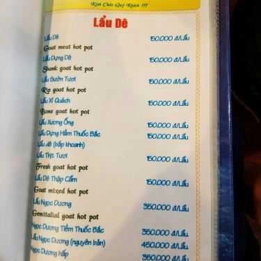 Thực đơn- Quán Nhậu Dê Tài Ký - Phan Huy Ích