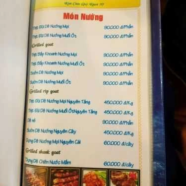 Thực đơn- Quán Nhậu Dê Tài Ký - Phan Huy Ích
