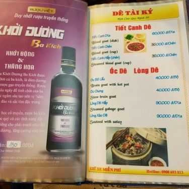 Thực đơn- Quán Nhậu Dê Tài Ký - Phan Huy Ích