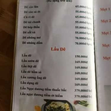 Thực đơn- Quán Nhậu Quán Dê Tươi & Hải Sản Sống