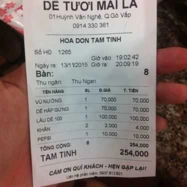 Thực đơn- Quán Nhậu Dê Tươi Mái Lá