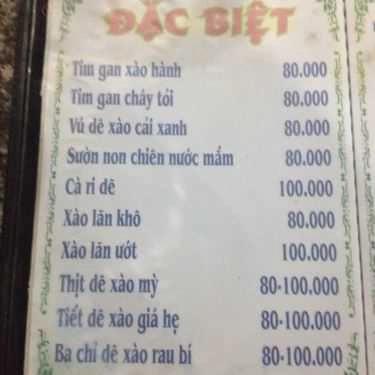 Thực đơn- Quán Nhậu Dê Tươi Mái Lá