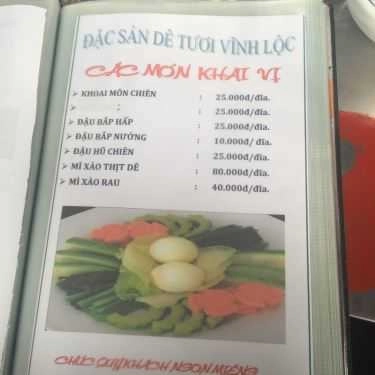 Thực đơn- Quán Nhậu Vĩnh Lộc - Quán Dê Tươi