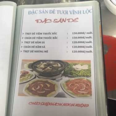 Thực đơn- Quán Nhậu Vĩnh Lộc - Quán Dê Tươi