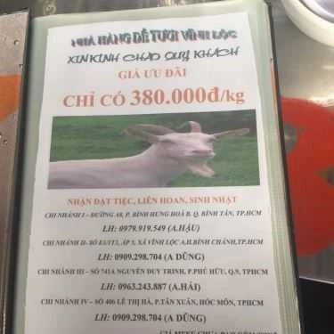 Thực đơn- Quán Nhậu Vĩnh Lộc - Quán Dê Tươi
