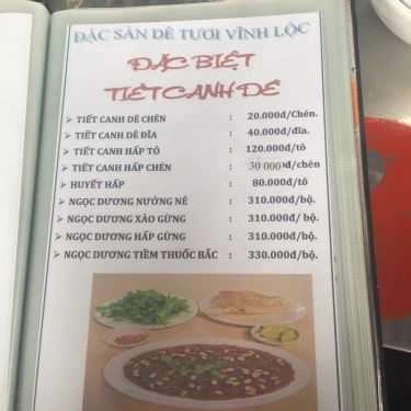 Thực đơn- Quán Nhậu Vĩnh Lộc - Quán Dê Tươi