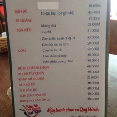 Thực đơn- Cafe Dì Kim - Bún Bò & Mì Quảng