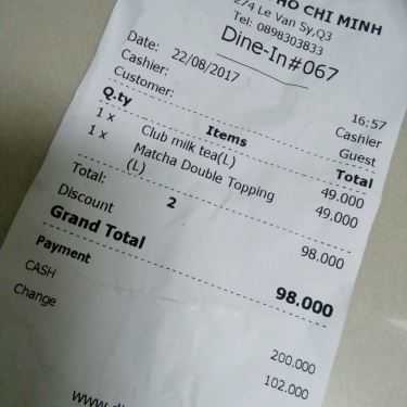 Thực đơn- Cafe Ding Tea - Lê Văn Sỹ