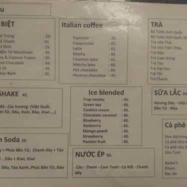Thực đơn- Đỉnh Tea & Coffee Saigon