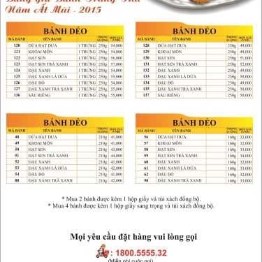 Thực đơn- Tiệm Bánh Đồng Tiến Bakery - Bàu Cát