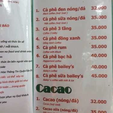 Thực đơn- Cafe Đồng Xanh - Nước Trái Cây & Sinh Tố