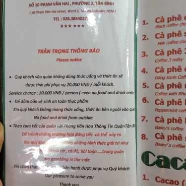 Thực đơn- Cafe Đồng Xanh - Nước Trái Cây & Sinh Tố