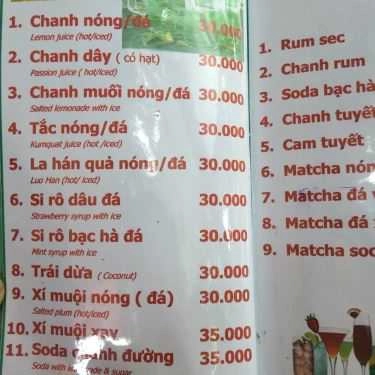 Thực đơn- Cafe Đồng Xanh - Nước Trái Cây & Sinh Tố