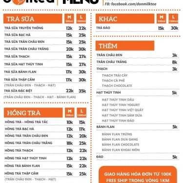 Thực đơn- Ăn vặt Dontea - Trà Sữa Take Away