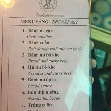Thực đơn- Tiệm Bánh Eastgate Bakery & Cafe