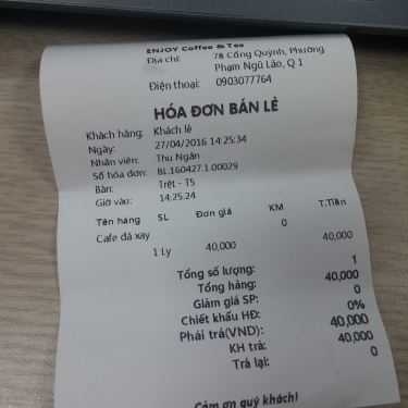 Thực đơn- Enjoy Coffee & Tea