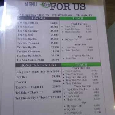 Thực đơn- Cafe Cha For Us - Trà Sữa & Ăn Vặt