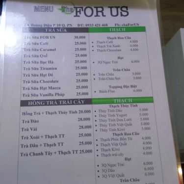 Thực đơn- Cafe Cha For Us - Trà Sữa & Ăn Vặt