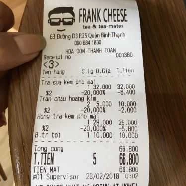 Thực đơn- Cafe Frank Cheese