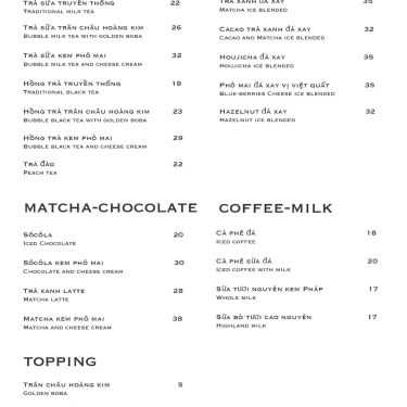 Thực đơn- Cafe Frank Cheese