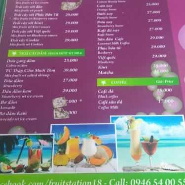 Thực đơn- Cafe Fruit Station - Đinh Tiên Hoàng
