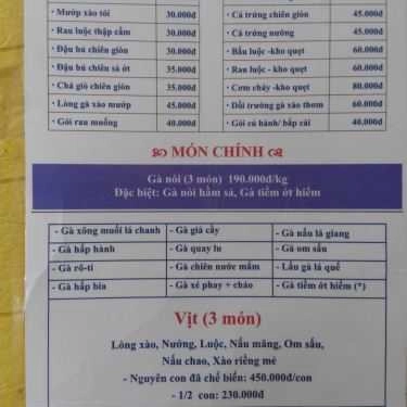 Thực đơn- Quán Nhậu Quán Gà Nòi Hầm Sả