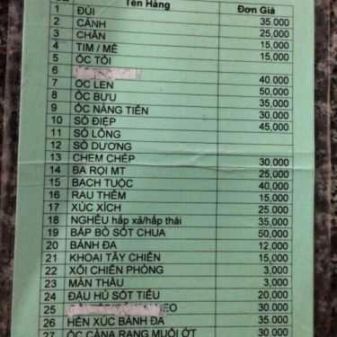 Thực đơn- Ăn vặt Quán Gà Nướng 116