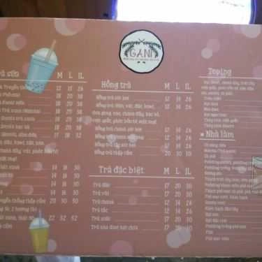Thực đơn- Cafe Trà Sữa Gani - Đường Số 4