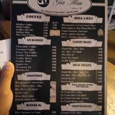 Thực đơn- Gia Hân Coffee - Phùng Văn Cung