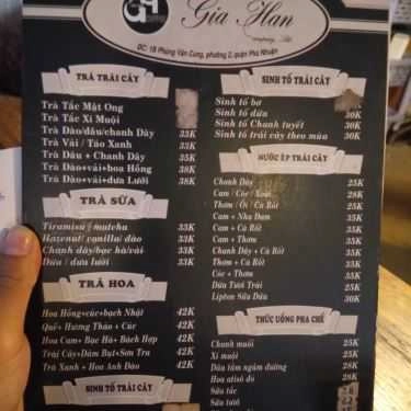 Thực đơn- Gia Hân Coffee - Phùng Văn Cung