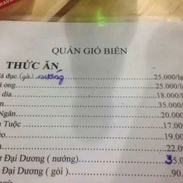 Thực đơn- Quán Nhậu Gió Biển - Quán Hải Sản