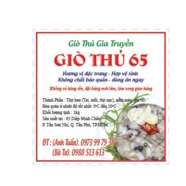 Thực đơn- Giò Thủ 65 - Shop Online