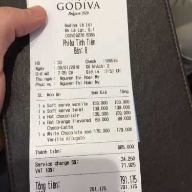 Thực đơn- Cafe Godiva - Saigon Centre