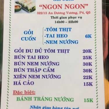 Thực đơn- Ăn vặt Gỏi Cuốn Ngon Ngon