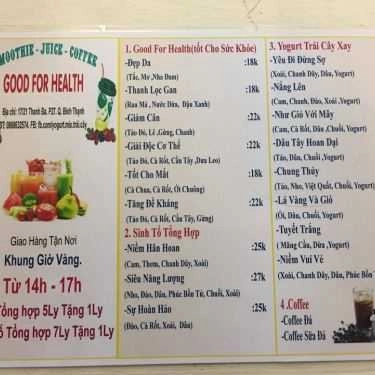 Thực đơn- Cafe Good For Health - Sinh Tố & Ăn Vặt