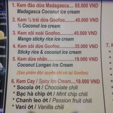 Thực đơn- Cafe Goofoo Gelato - Kem Ý