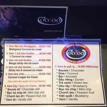 Thực đơn- Cafe Goofoo Gelato - Kem Ý