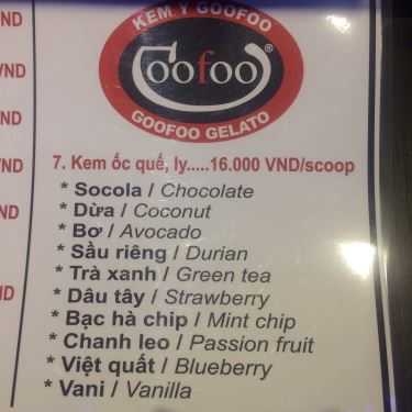 Thực đơn- Cafe Goofoo Gelato - Kem Ý
