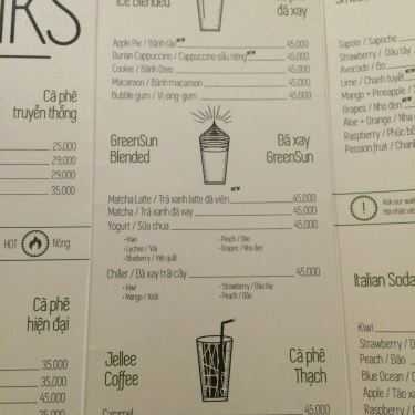 Thực đơn- GreenSun Coffee - Mai Thị Lựu