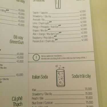 Thực đơn- GreenSun Coffee - Mai Thị Lựu