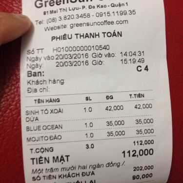Thực đơn- GreenSun Coffee - Mai Thị Lựu