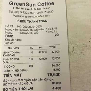 Tổng hợp- GreenSun Coffee - Mai Thị Lựu